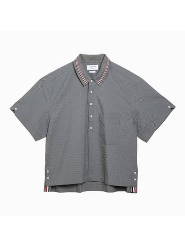 Striped Short Sleeve Shirt Grey - THOM BROWNE - BALAAN 1