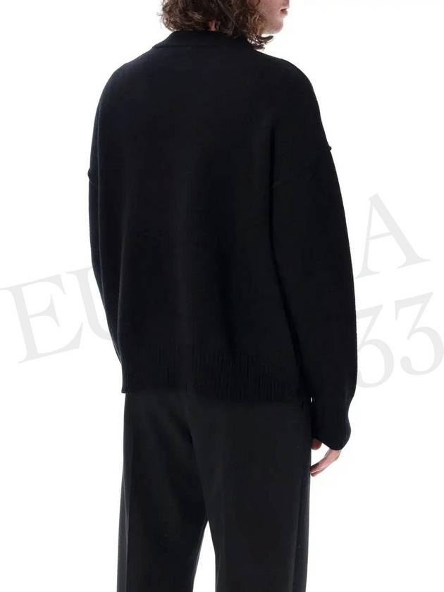 Heart Logo V Neck Wool Cardigan Black - AMI - BALAAN 7