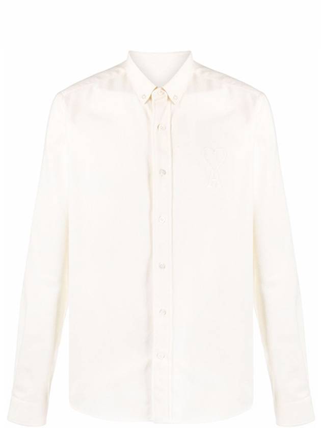 Men's Heart Logo Patch Oxford Long Sleeve Shirt White - AMI - BALAAN.
