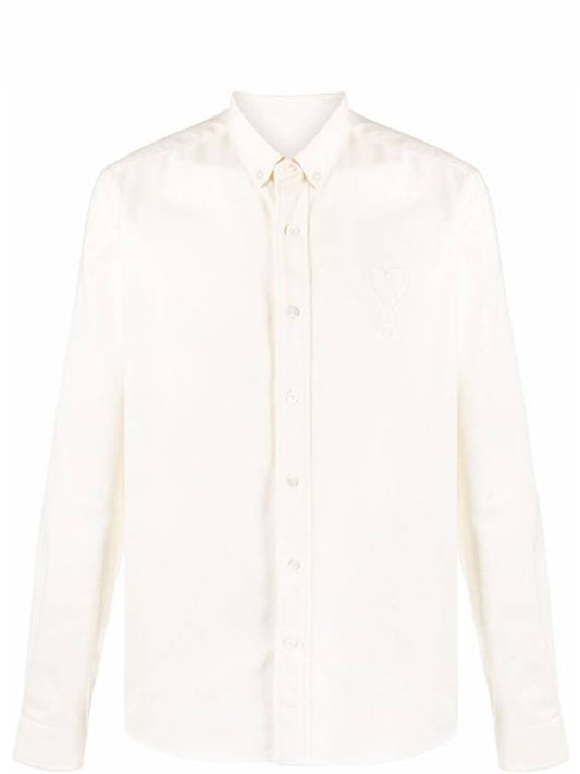 Men's Heart Logo Patch Oxford Long Sleeve Shirt White - AMI - BALAAN.