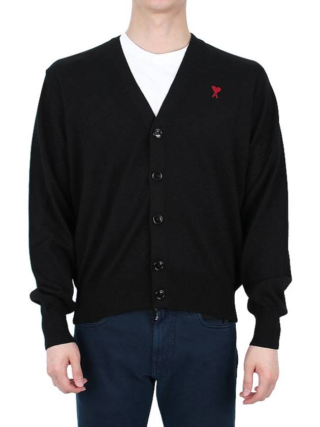 Red Heart Logo Merino Wool Cardigan Black - AMI - BALAAN 3