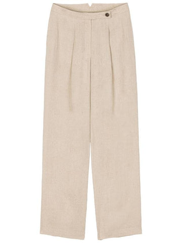 Denzel Office Pintuck Linen Wide Slacks Butter Beige - RAMUSTUDIO - BALAAN 1