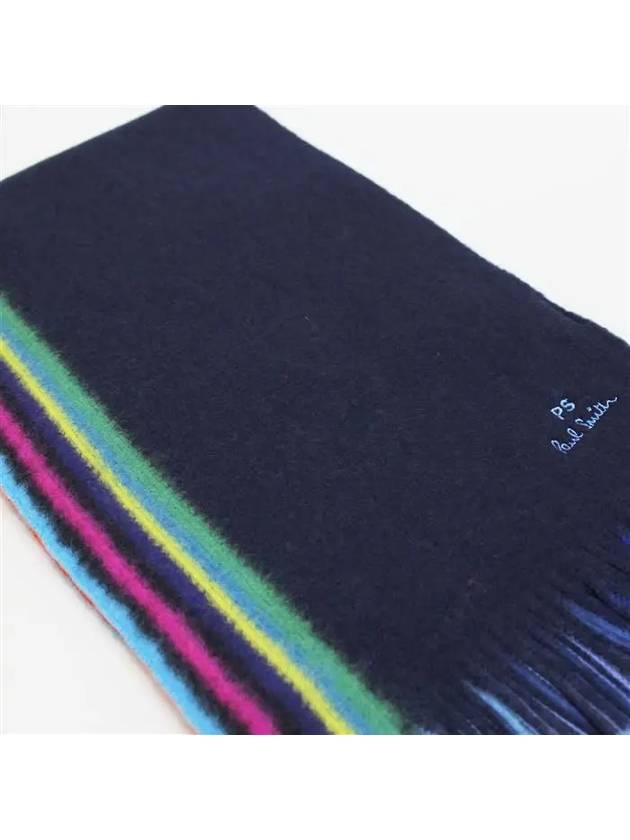 Striped Edge Merino Wool Muffler Navy - PAUL SMITH - BALAAN 4