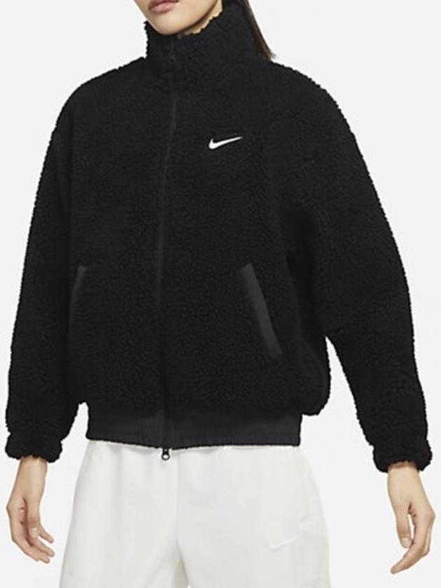 NSW Swoosh Fleece Sherpa Fur Jacket Black - NIKE - BALAAN 3