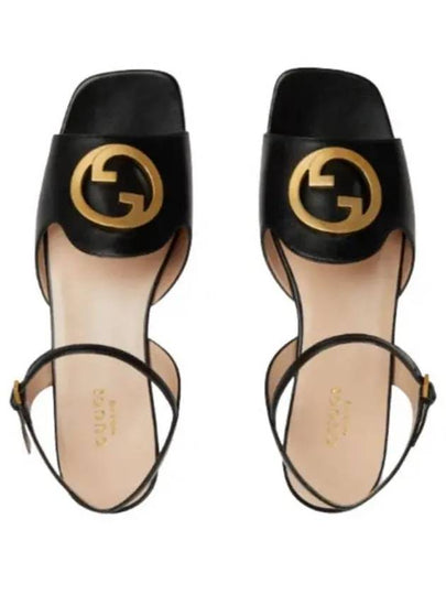 Women's Interlocking G Logo Leather Sandals Black - GUCCI - BALAAN 2