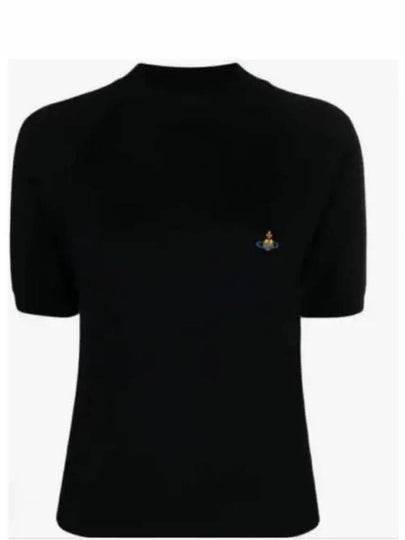 Embroidery ORB Logo Wool Knit Top Black - VIVIENNE WESTWOOD - BALAAN 2