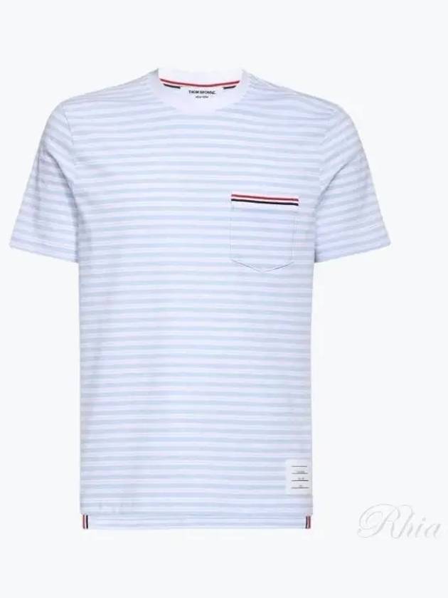 Striped Jersey Pocket Short Sleeve T-Shirt Light Blue White - THOM BROWNE - BALAAN 2