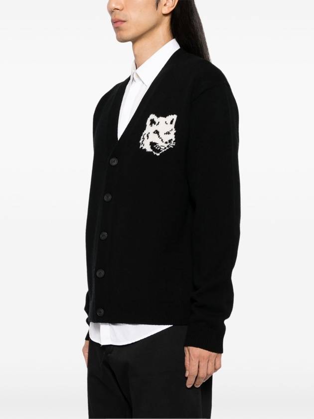 Fox Head Intarsia Comfort Cardigan Black - MAISON KITSUNE - BALAAN 3