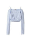 Stripe Shambray Off Shoulder Cotton Blouse Blue - MIU MIU - BALAAN 2