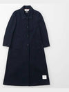 Women's Double Face Tech Round Collar Cotton Overcoat Navy - THOM BROWNE - BALAAN 2