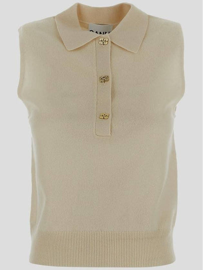 Cashmere Mix Sleeveless Vest Knit Top Ivory - GANNI - BALAAN 2