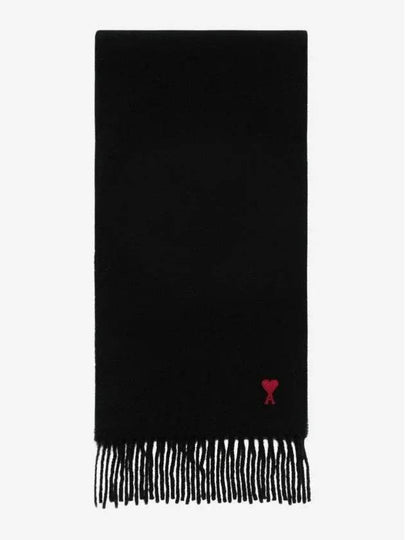 Small Heart Logo Wool Scarf Black - AMI - BALAAN 2