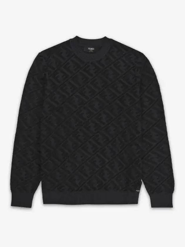 Men's Regular Fit Crew Neck Wool Knit Top Black Grey - FENDI - BALAAN 2