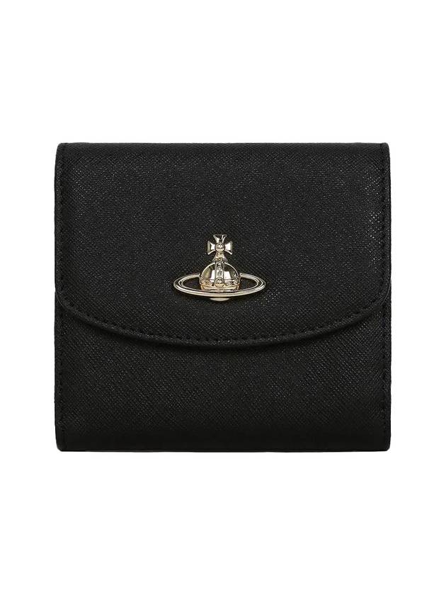 Saffiano Logo Small Half Wallet Black - VIVIENNE WESTWOOD - BALAAN 1