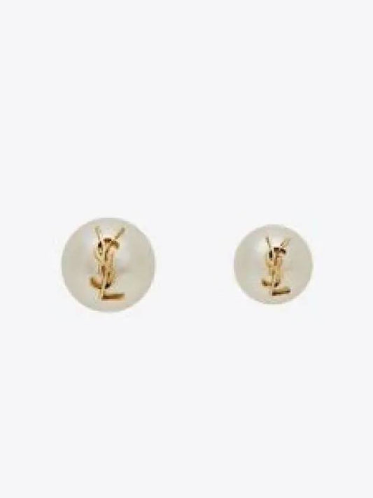 Cassandre Pearl Earrings in Metal Gold And Cream - SAINT LAURENT - BALAAN 2