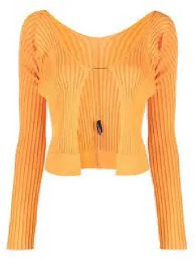 La Maille Pralu Longue Micro Charm Logo Cardigan Light Orange - JACQUEMUS - BALAAN 2