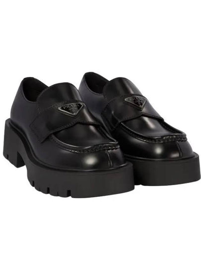 Triangle Logo Brushed Leather Loafers Black - PRADA - BALAAN 2