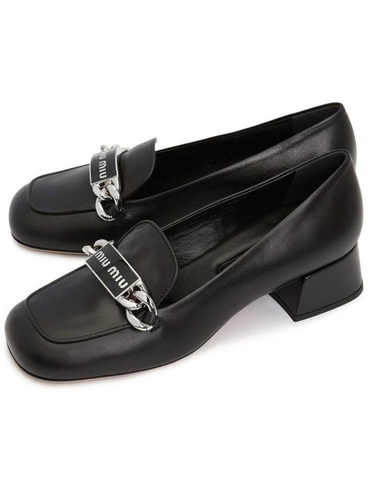 Chain Logo Leather Loafers Black - MIU MIU - BALAAN 2