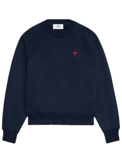 Heart Logo Organic Cotton Sweatshirt Navy - AMI - BALAAN 2