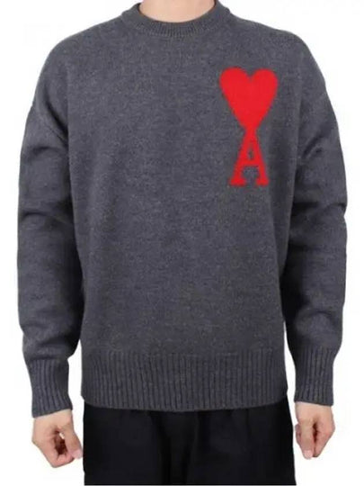 Big Heart Logo Wool Knit Top Grey - AMI - BALAAN 2