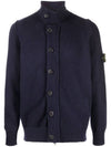 Men's Patch High Neck Lambswool Knit Cardigan Navy - STONE ISLAND - BALAAN 3