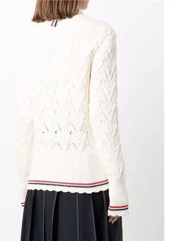 Women's Pointel Cable Merino Wool Pullover Knit Top White - THOM BROWNE - BALAAN 5