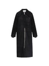 Women's Wool Plain Logo Oversized Coat Black - GANNI - BALAAN 1