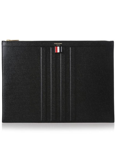 Logo Striped Pebbled Leather Clutch Bag Black - THOM BROWNE - BALAAN 2