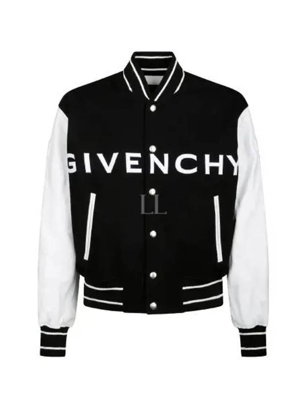 Logo Leather Wool Bomber Jacket Black - GIVENCHY - BALAAN 2