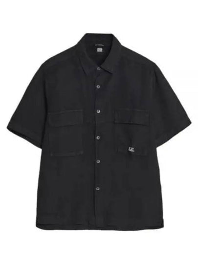 Linen Short Sleeve Shirt Black - CP COMPANY - BALAAN 2