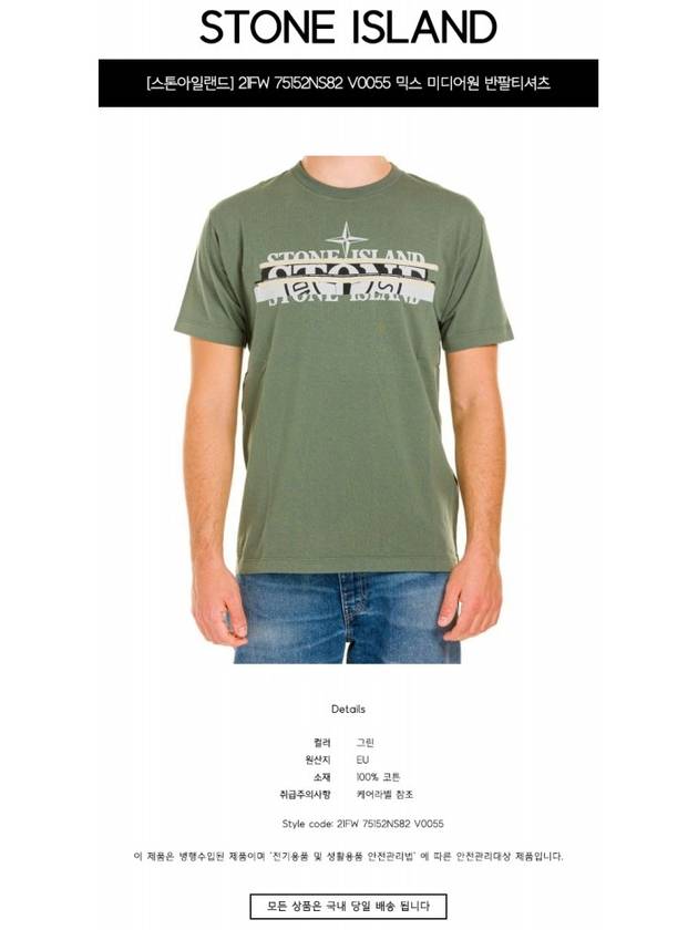 Band Multi Logo Short Sleeve T-Shirt Green - STONE ISLAND - BALAAN 3