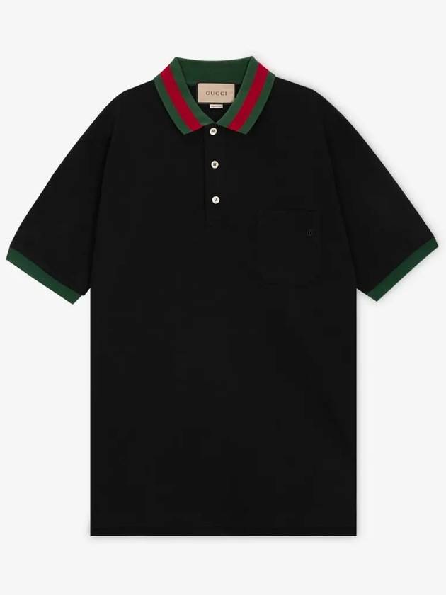 Men's Web Motif Stripe Collar Short Sleeve Polo Shirt Black - GUCCI - BALAAN 3