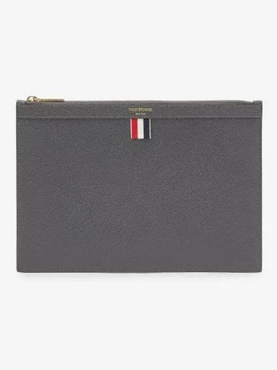 Pebble Grain Three Stripes Zipper Small Clutch Bag Dark Grey - THOM BROWNE - BALAAN 2