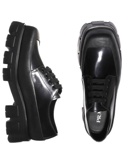 Brushed Lace-Up Leather Derby Black - PRADA - BALAAN 2