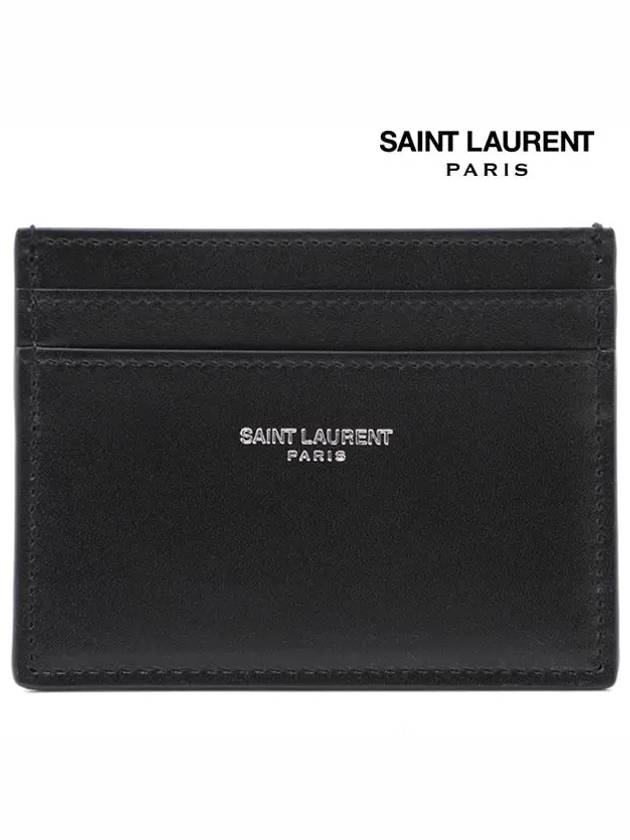 Smooth Leather Classic Logo Card Wallet Black - SAINT LAURENT - BALAAN 3