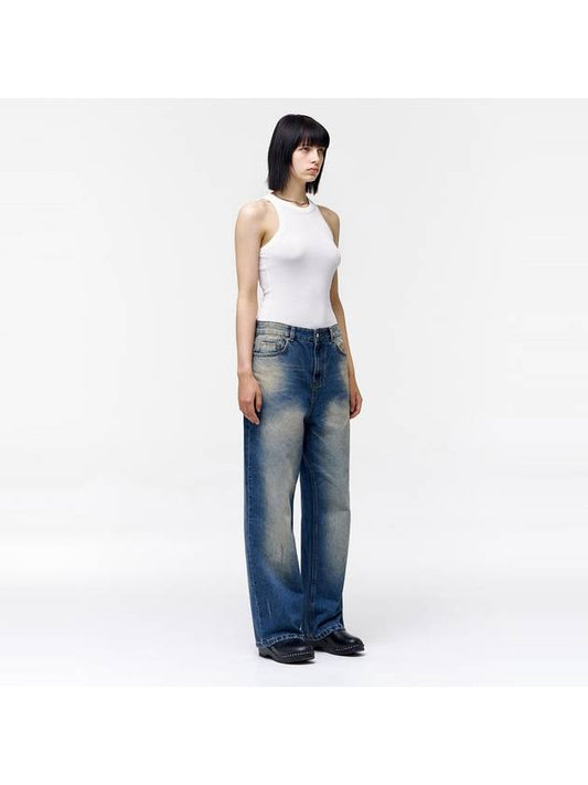 Unisex Teen Vintage Washed Wide Jeans Blue - NUAKLE - BALAAN 2