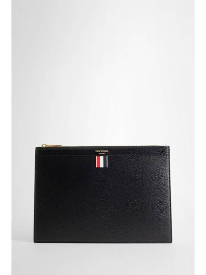 Pebble Grain Three Stripes Zipper Small Clutch Bag Black - THOM BROWNE - BALAAN 2