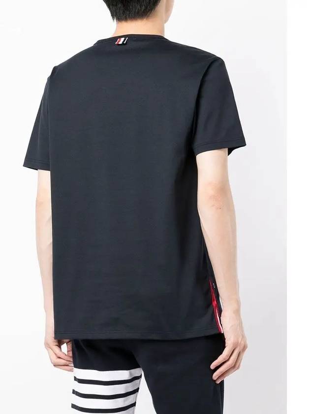 Men's Medium Weight Jersey Tipped Pocket Crewneck Short Short Sleeve T-Shirt Navy - THOM BROWNE - BALAAN 6