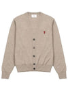 Red Heart Logo Merino Wool Cardigan Beige - AMI - BALAAN 2