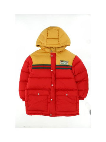 Kids Hooded Logo Nylon Long Padding Jacket Red - GUCCI - BALAAN 1