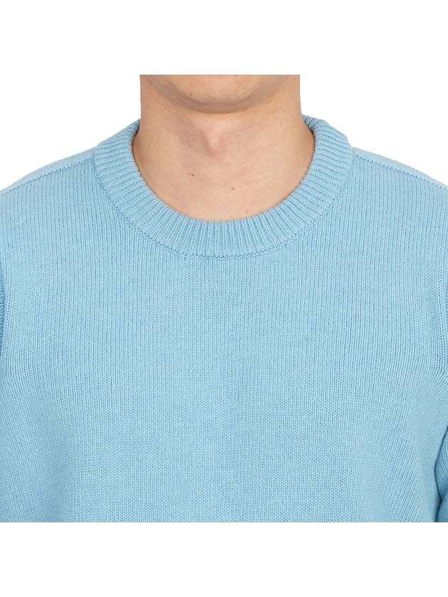 Logo Patch Crew Neck Wool Knit Top Blue - STONE ISLAND - BALAAN 7