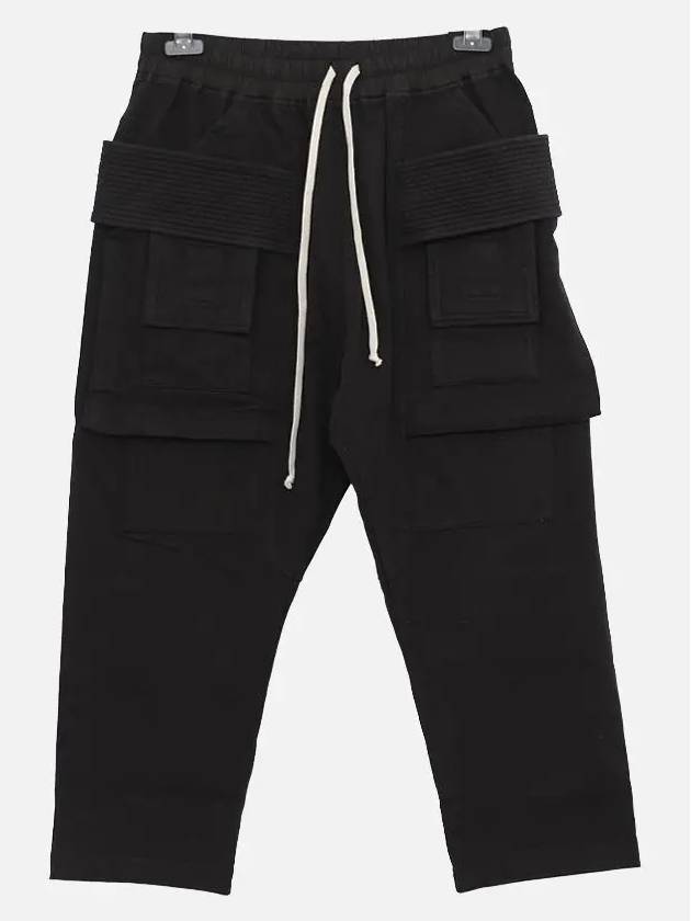 Drawstring Cropped Cargo Cotton Baggy Pants Black - RICK OWENS - BALAAN 4