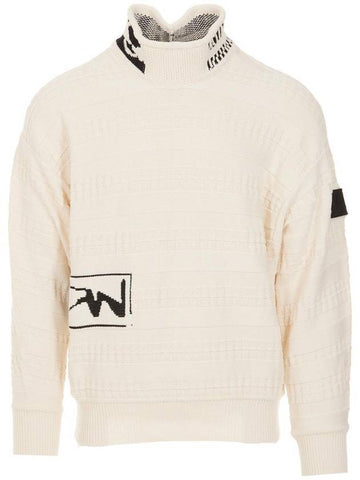 Fair Isle Aran Mock Neck Knit Top Off White - STONE ISLAND - BALAAN 1