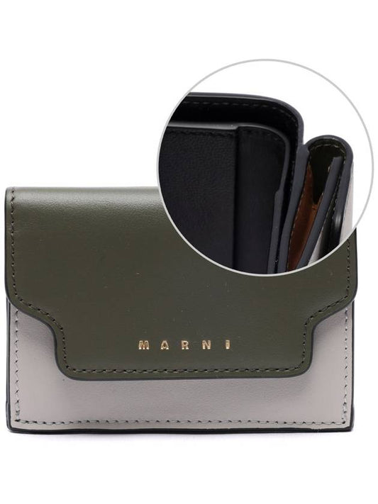 Saffiano Leather Tri-fold Half Wallet Green - MARNI - BALAAN 2