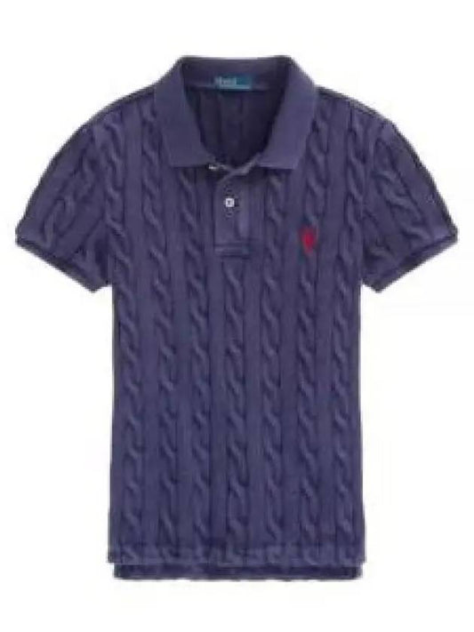 Slim Fit Cable Knit Polo Shirt Navy - POLO RALPH LAUREN - BALAAN 2