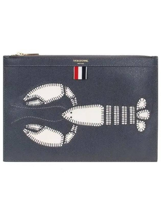 Pebble Grain Leather Lobster Small Document Clutch Bag Grey - THOM BROWNE - BALAAN 2