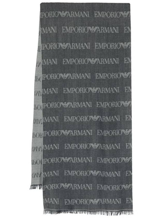 Monogram Pattern Knit Scarf Grey - EMPORIO ARMANI - BALAAN 1