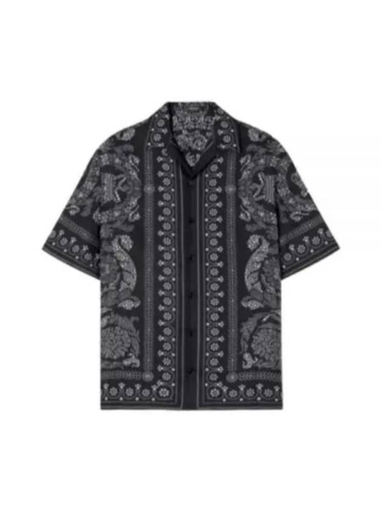 Men's Barocco Silhouette Silk Short Sleeve Shirt Black - VERSACE - BALAAN 2