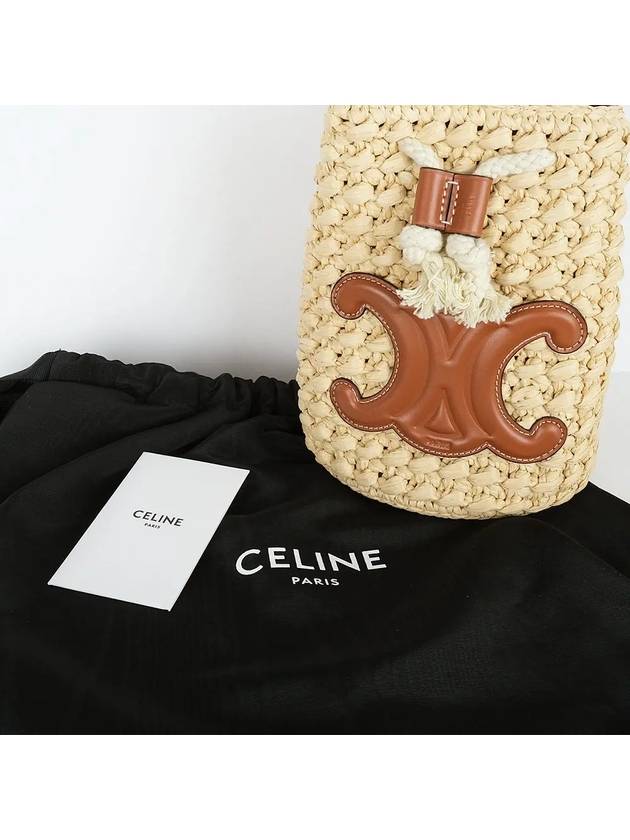 Teen Drawstring Raffia Calfskin Bucket Bag Natural Tan - CELINE - BALAAN 7