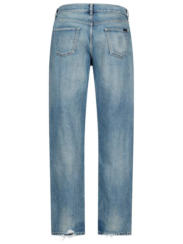 Cotton Straight Leg Jeans Blue - SAINT LAURENT - BALAAN 3